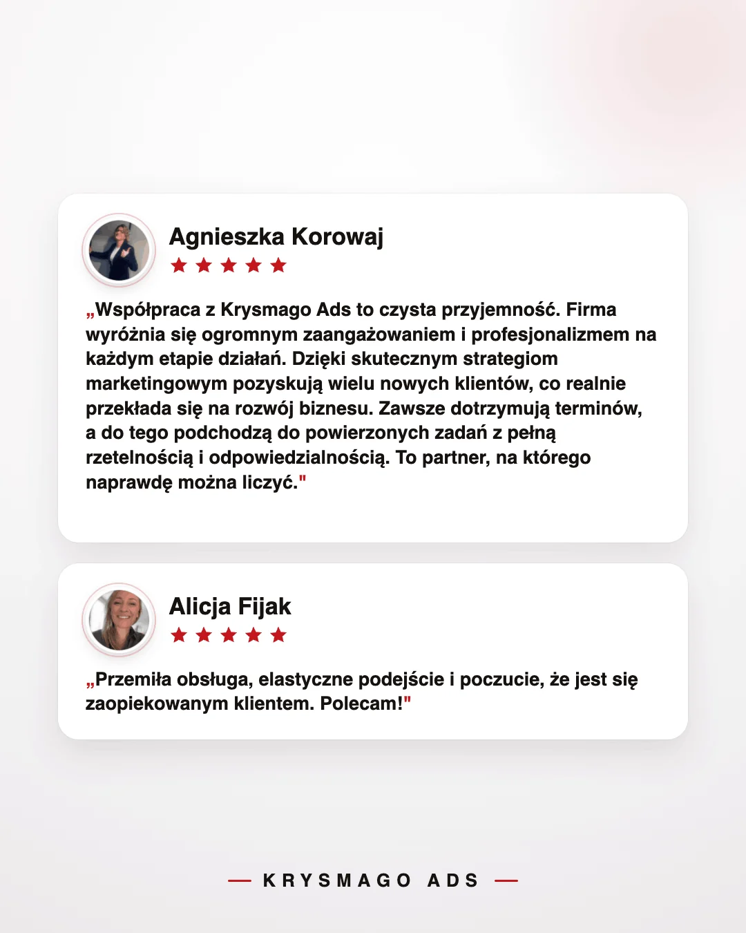 Opinie klientek Agnieszki Korowaj i Alicji Fijak o Krysmago Ads